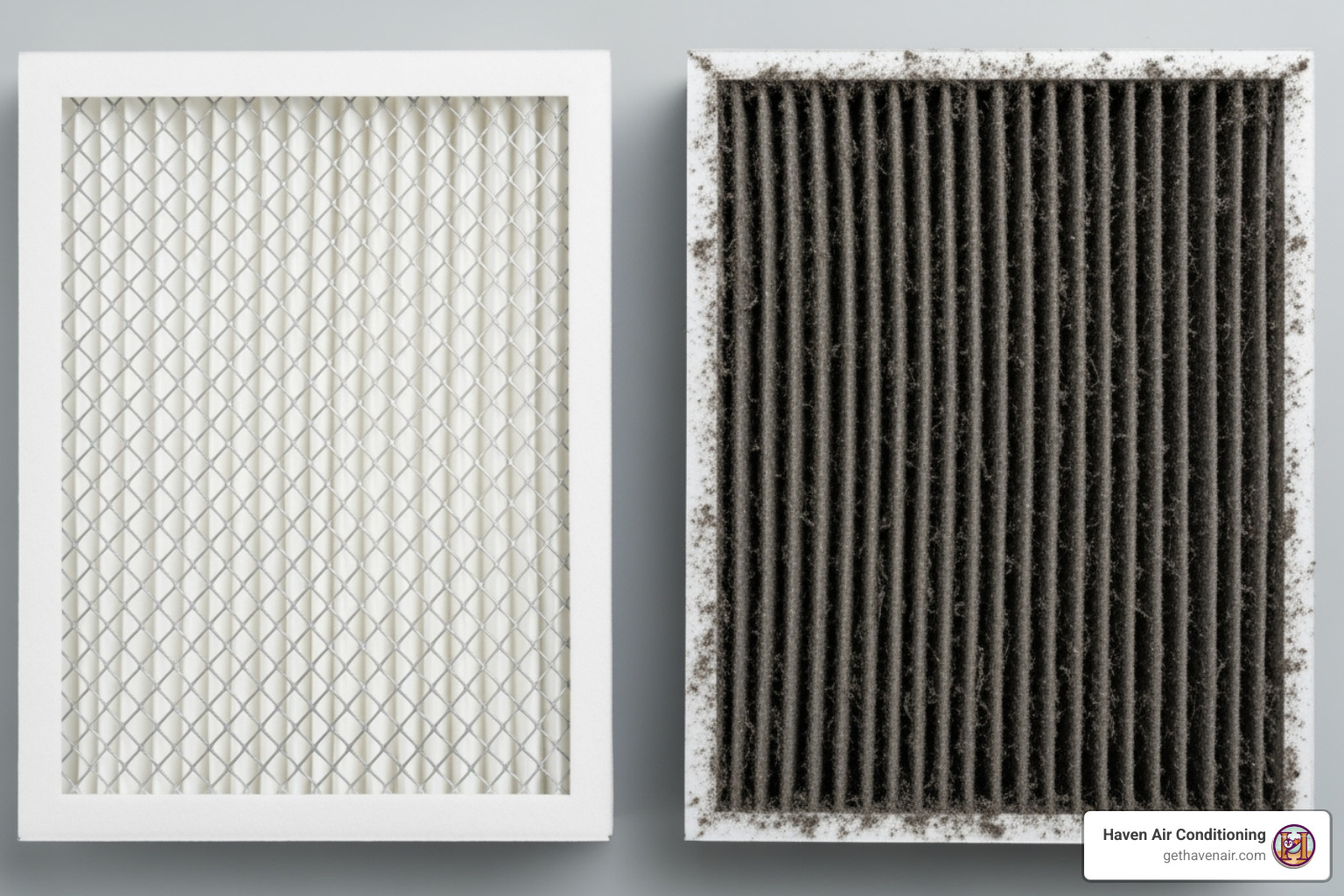 image of a clean vs. dirty furnace air filter - heater tune up