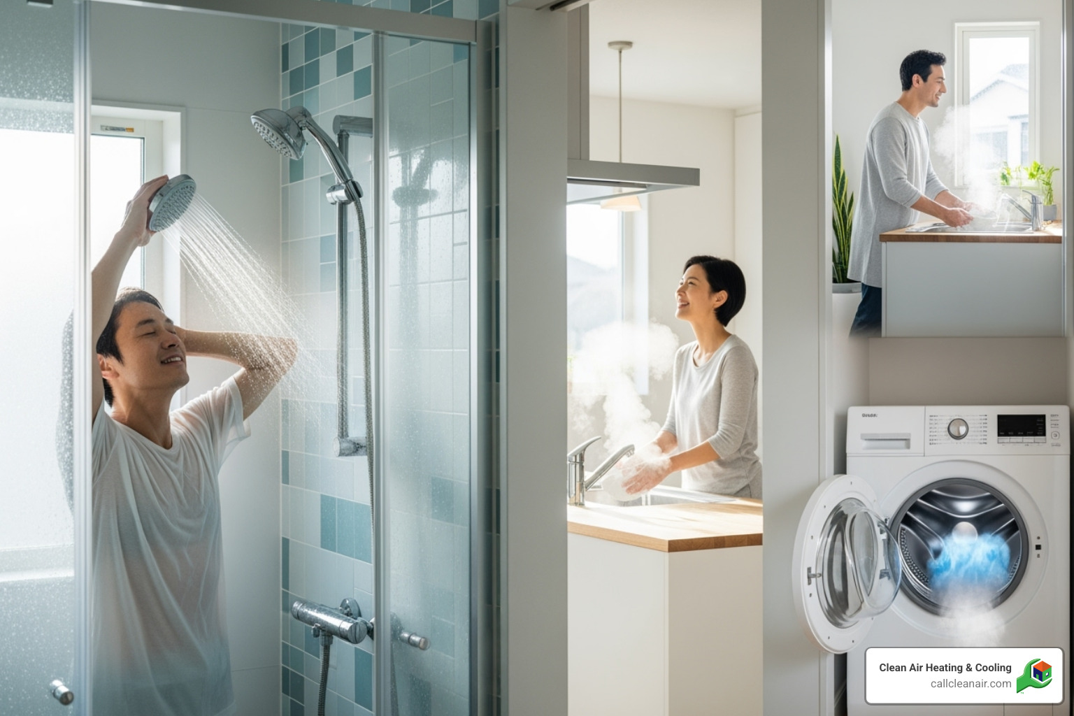 family happily using multiple hot water sources at once - tankless water heater experts