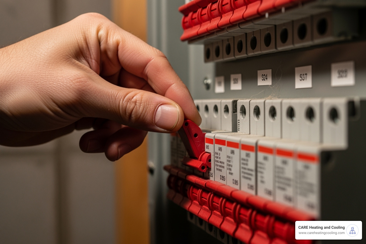 homeowner safely turning off a circuit breaker - emergency AC repair
