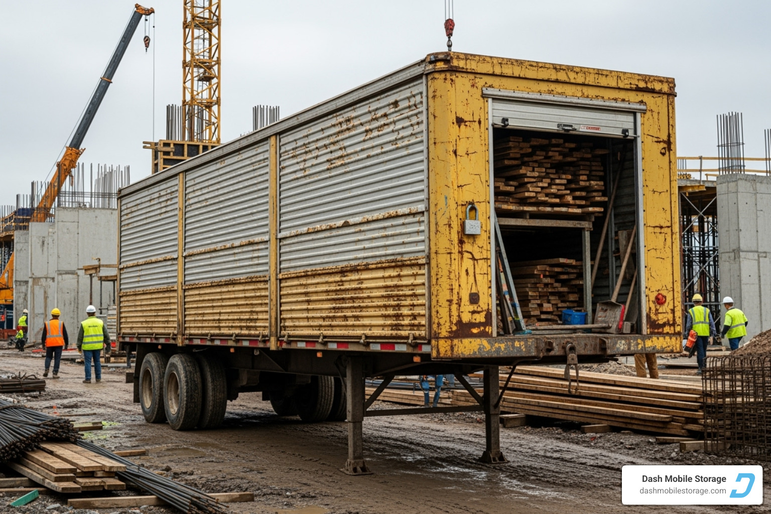 storage trailer at a construction site - semi trailers for storage
