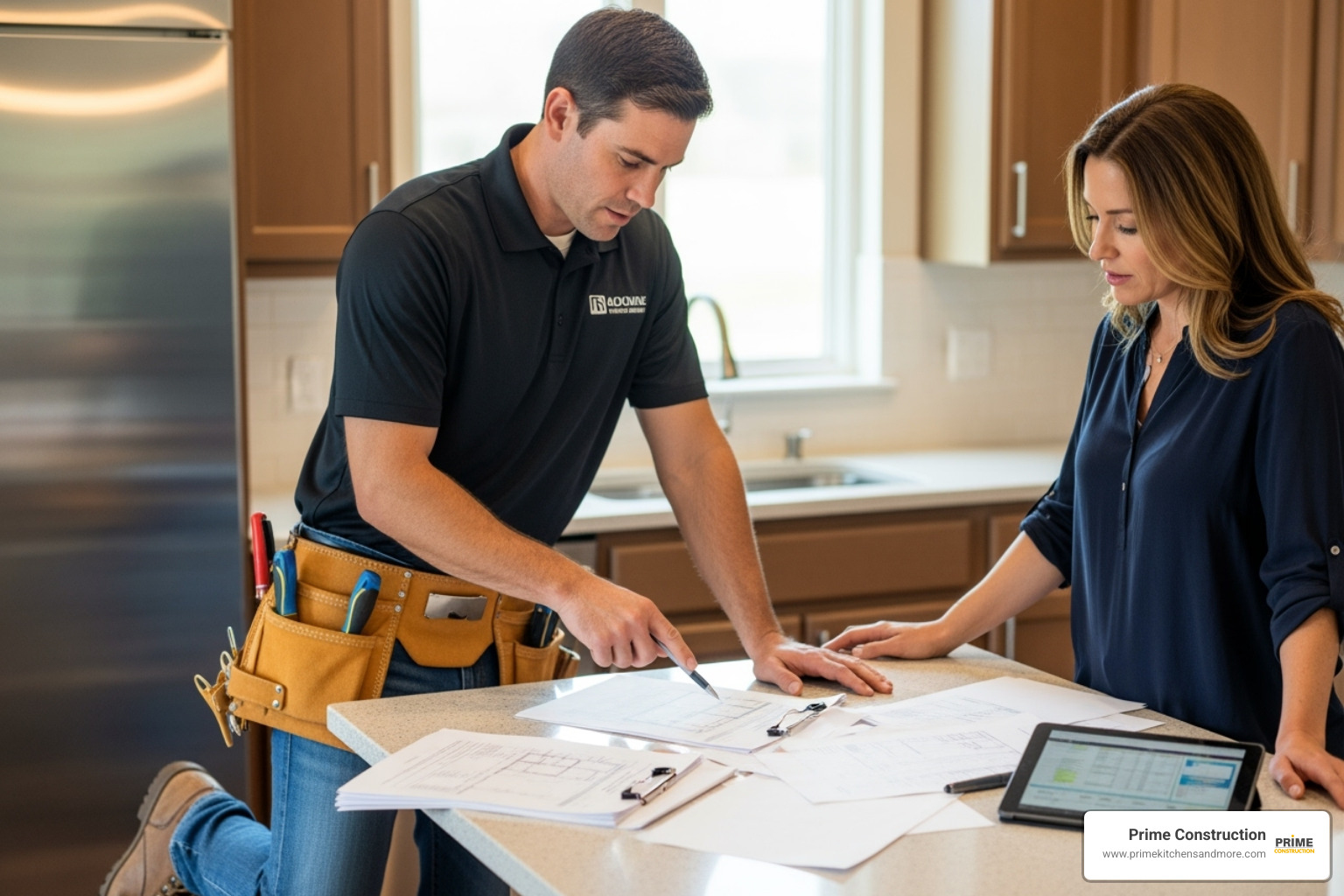 A contractor reviewing paperwork with a homeowner - restoration general contractor
