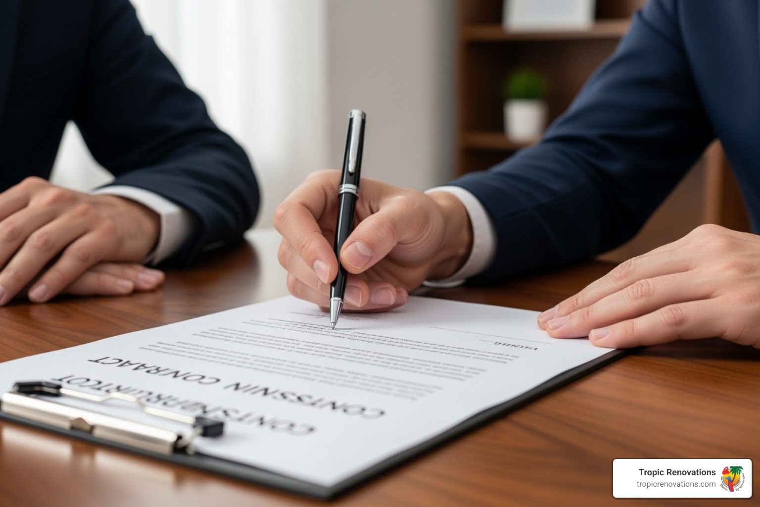 Person signing a construction contract - how to select a design build contractor Person signing a construction contract - how to select a design build contractor
