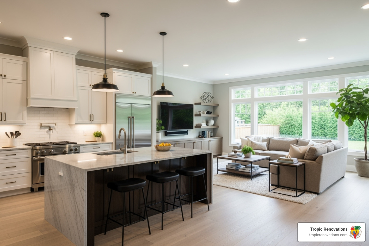 Beautifully completed kitchen and living room renovation - how to select a design build contractor Beautifully completed kitchen and living room renovation - how to select a design build contractor