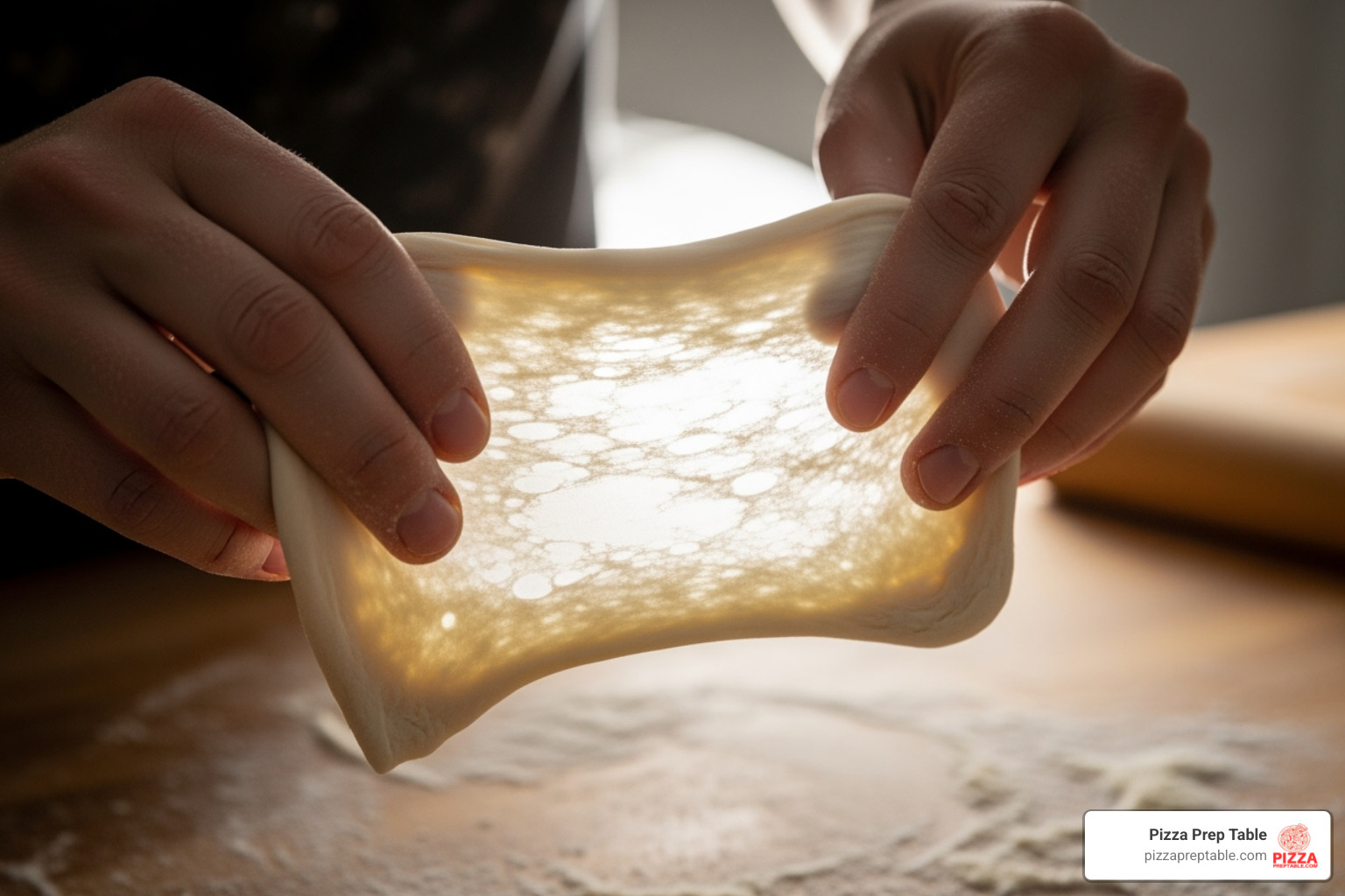 perfectly stretched pizza dough showing the windowpane effect - spiral mixers perfectly stretched pizza dough showing the windowpane effect - spiral mixers