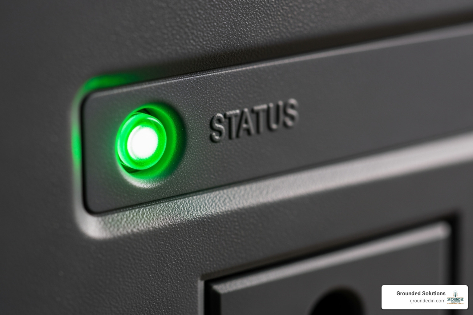 Close-up of a whole-home surge protector's indicator light, illuminated to show it is active and protecting the electrical system - Whole-Home Surge Protector Installation Indianapolis