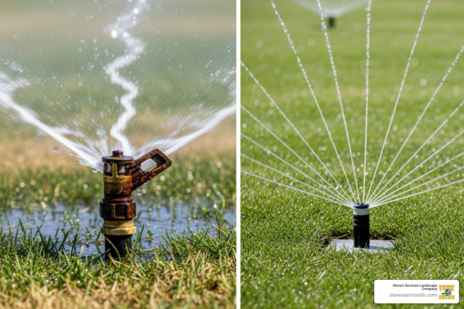 An image comparing an old, inefficient sprinkler with a modern, water-saving model - how much does sprinkler system repair cost