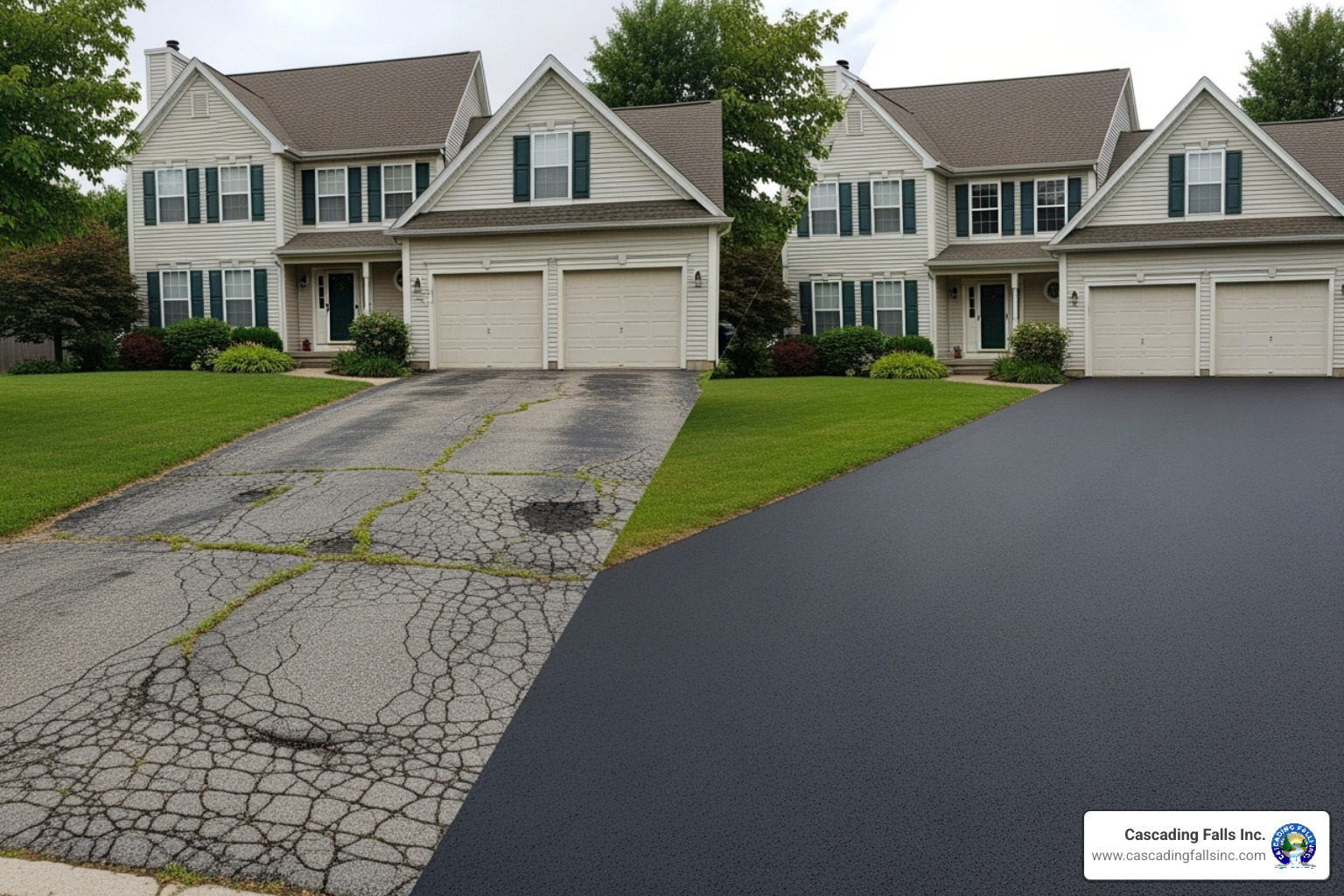 Before-and-after shot of a home with a new driveway - driveway company near me