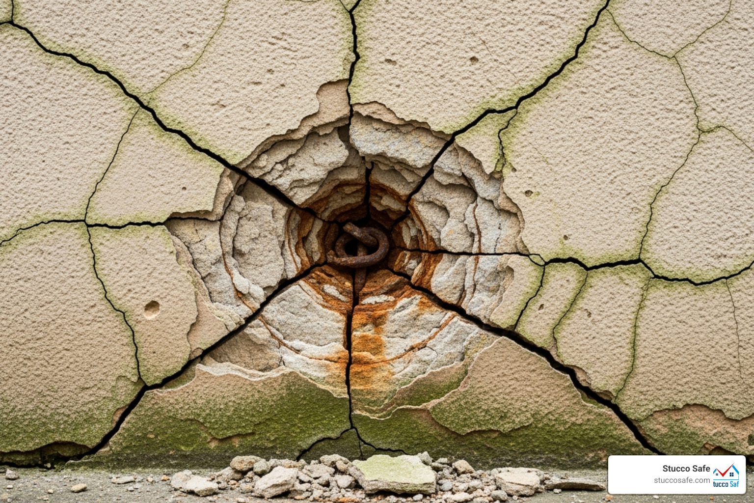 cracked stucco wall around a failed anchor point - does stucco make a good anchor cracked stucco wall around a failed anchor point - does stucco make a good anchor