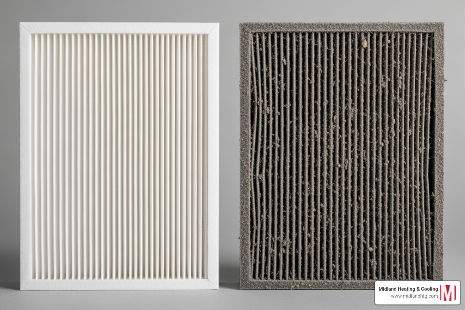 of a clean air filter compared to a dirty one - AC repair Bloomington MN