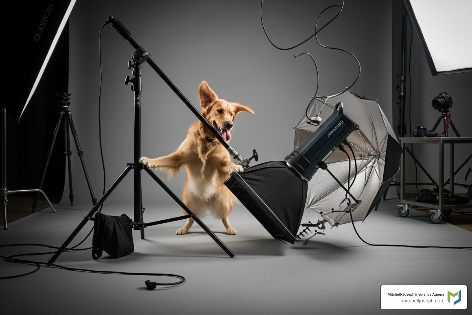dog knocking over a light stand - pet photography insurance dog knocking over a light stand - pet photography insurance