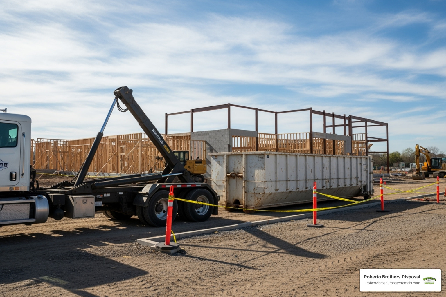 roll-off truck safely delivering a 40-yard dumpster to a prepared site - 40 yard dumpster rental