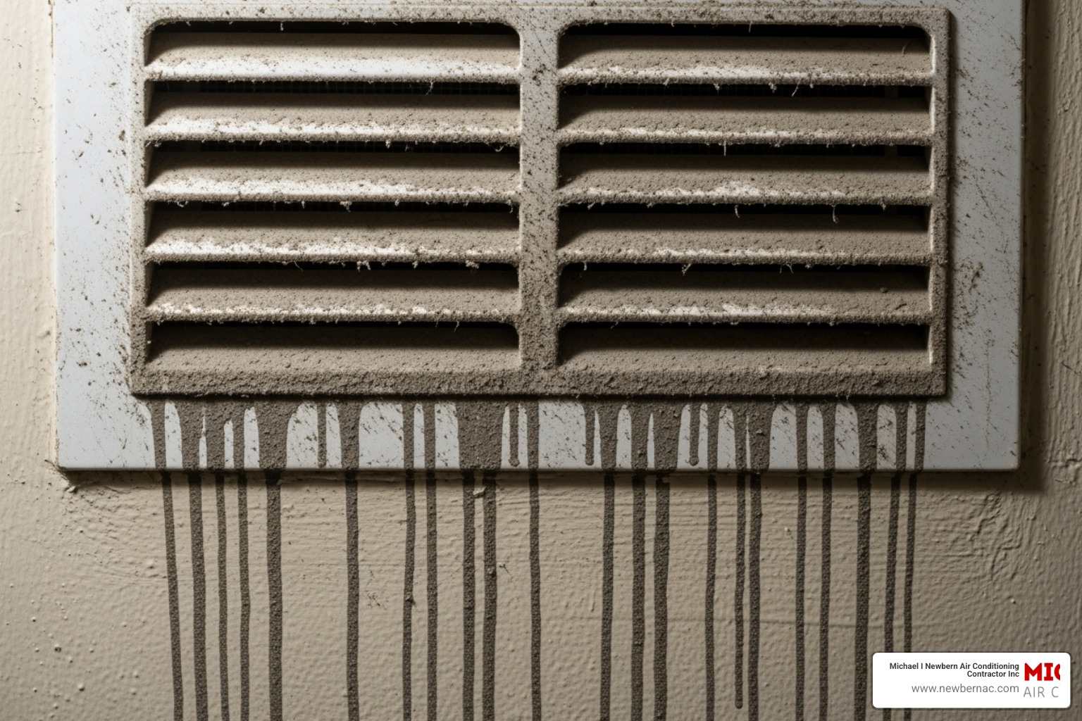 dusty air vent with streaks on the wall - air duct repair