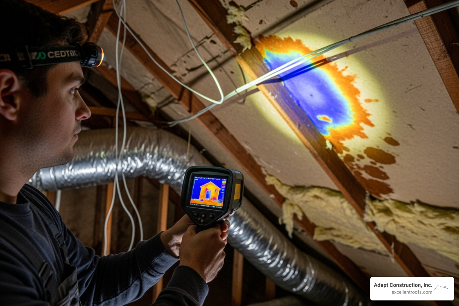 professional using infrared camera - Roof leak detection