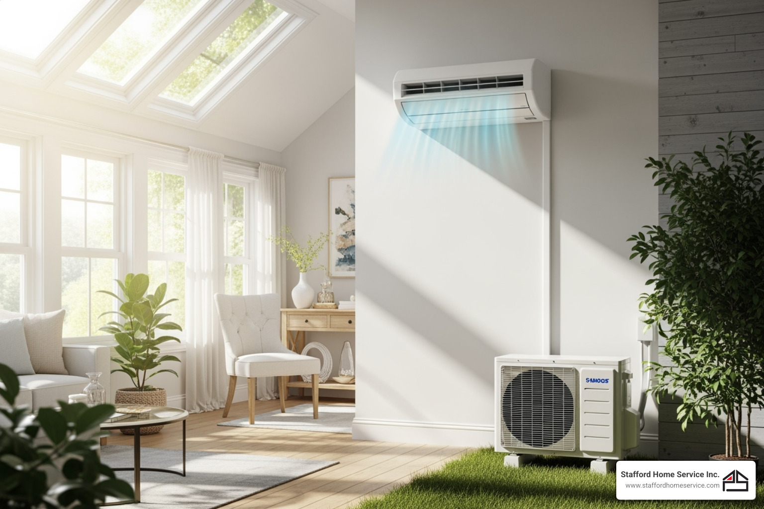 ductless unit installed in a finished attic or sunroom - ductless ac minneapolis