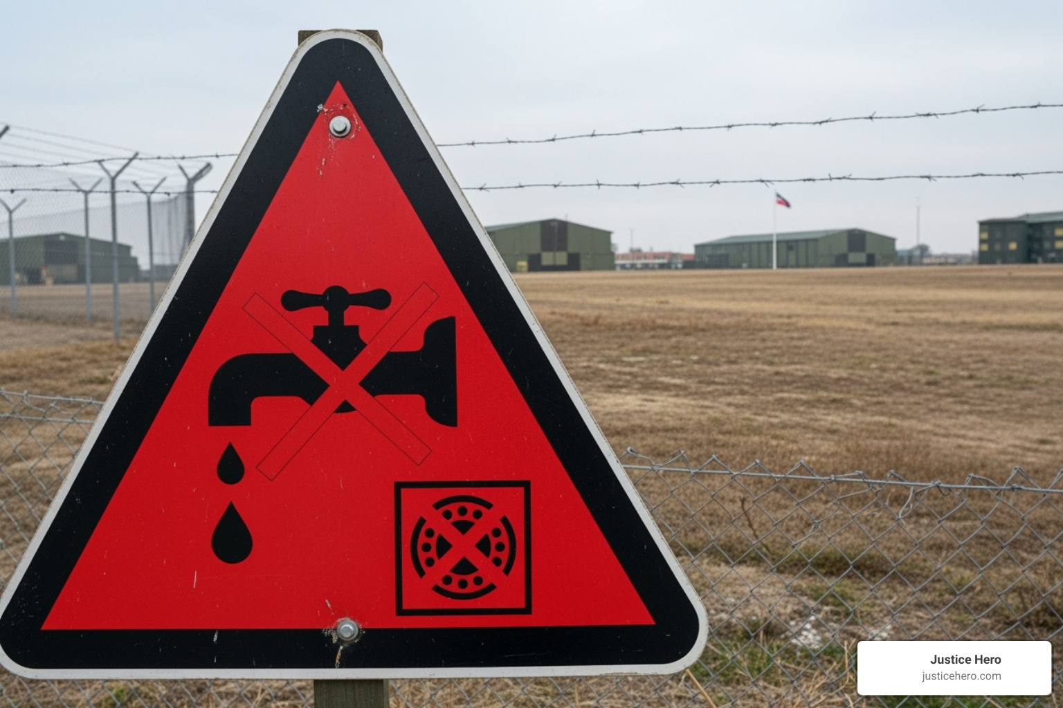 A water contamination warning sign near a military base, highlighting concerns about PFAS from firefighting foam - fire fighting foam A water contamination warning sign near a military base, highlighting concerns about PFAS from firefighting foam - fire fighting foam