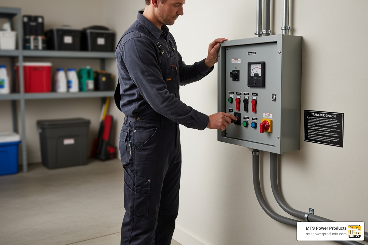 image of a homeowner safely operating a transfer switch during a simulated outage - generator transfer switch installation