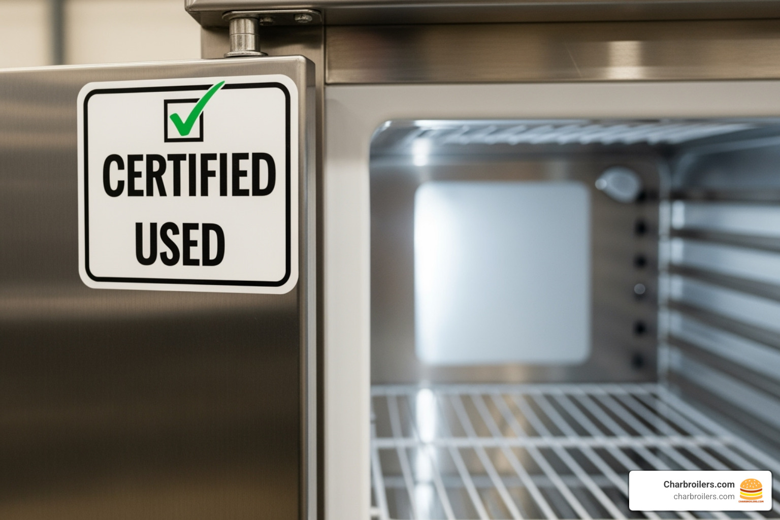 a "Certified Used" sticker on a refurbished commercial freezer - used commercial fridge freezer