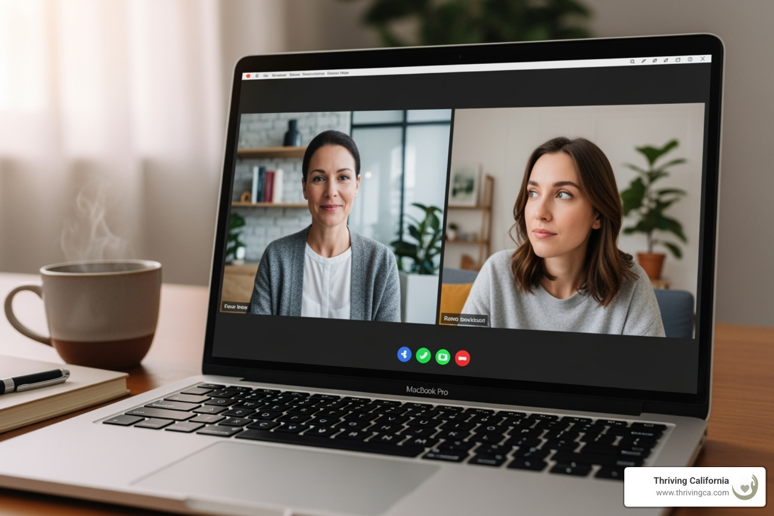 a laptop screen showing a virtual therapy session in progress - counseling for moms