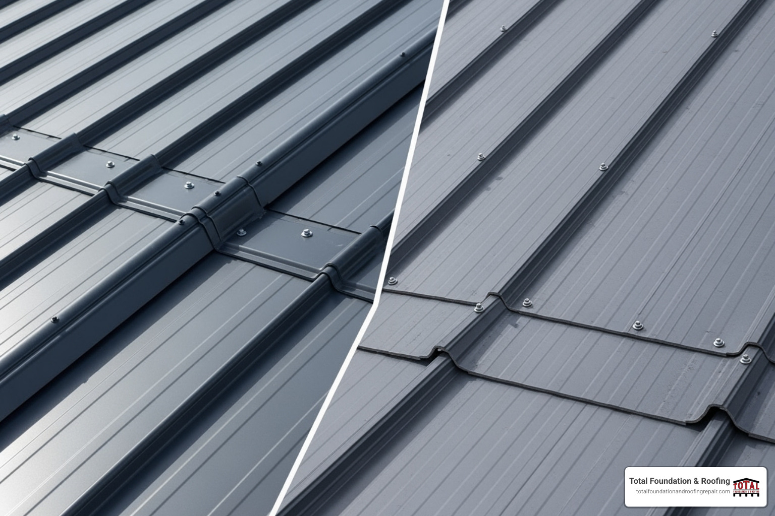 Transition flashing on a standing seam roof versus a corrugated metal roof, showing the distinct appearances and fastening methods - installing metal roof transition flashing