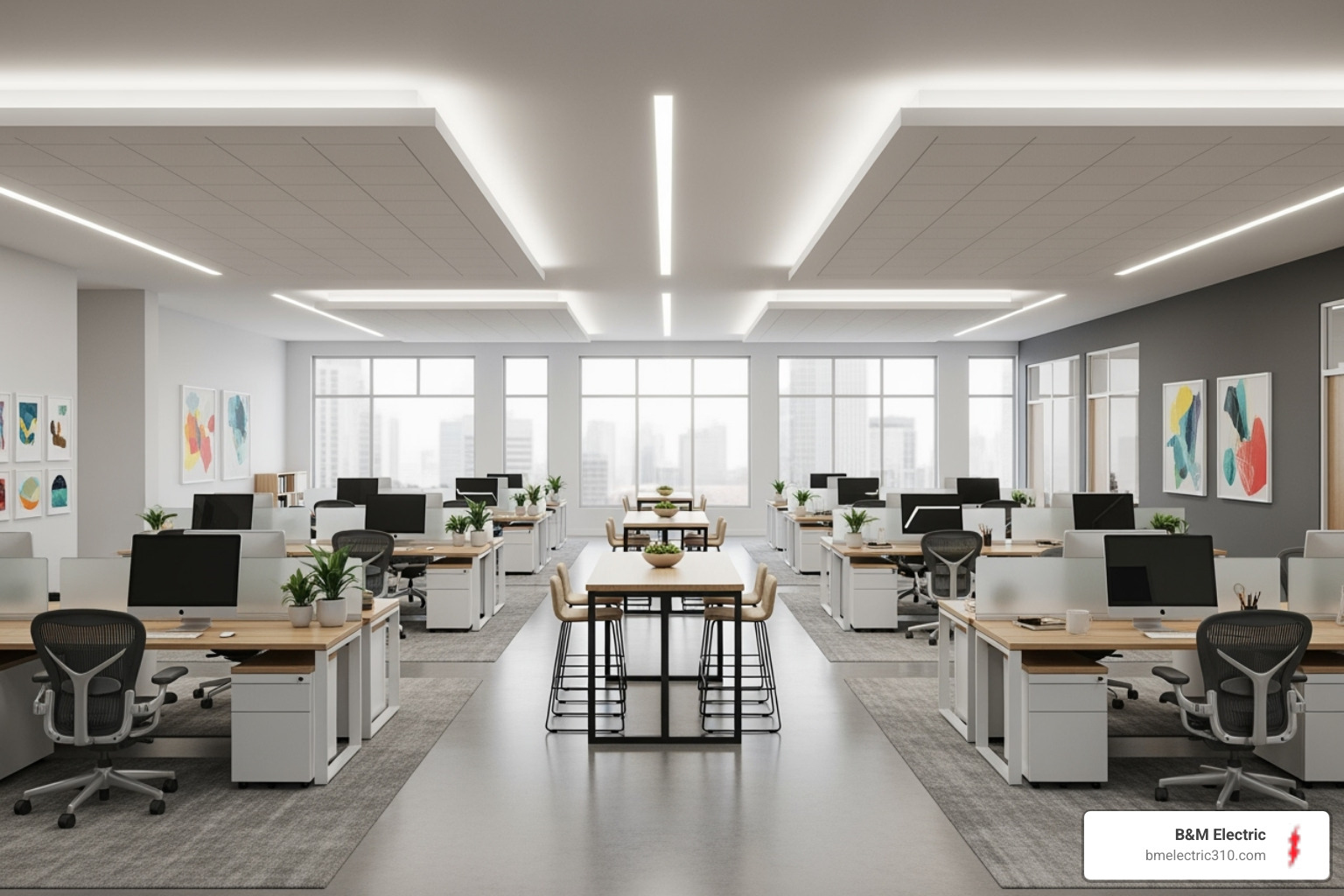 modern, energy-efficient LED lighting in an office - Commercial Electrical Services Torrance modern, energy-efficient LED lighting in an office - Commercial Electrical Services Torrance