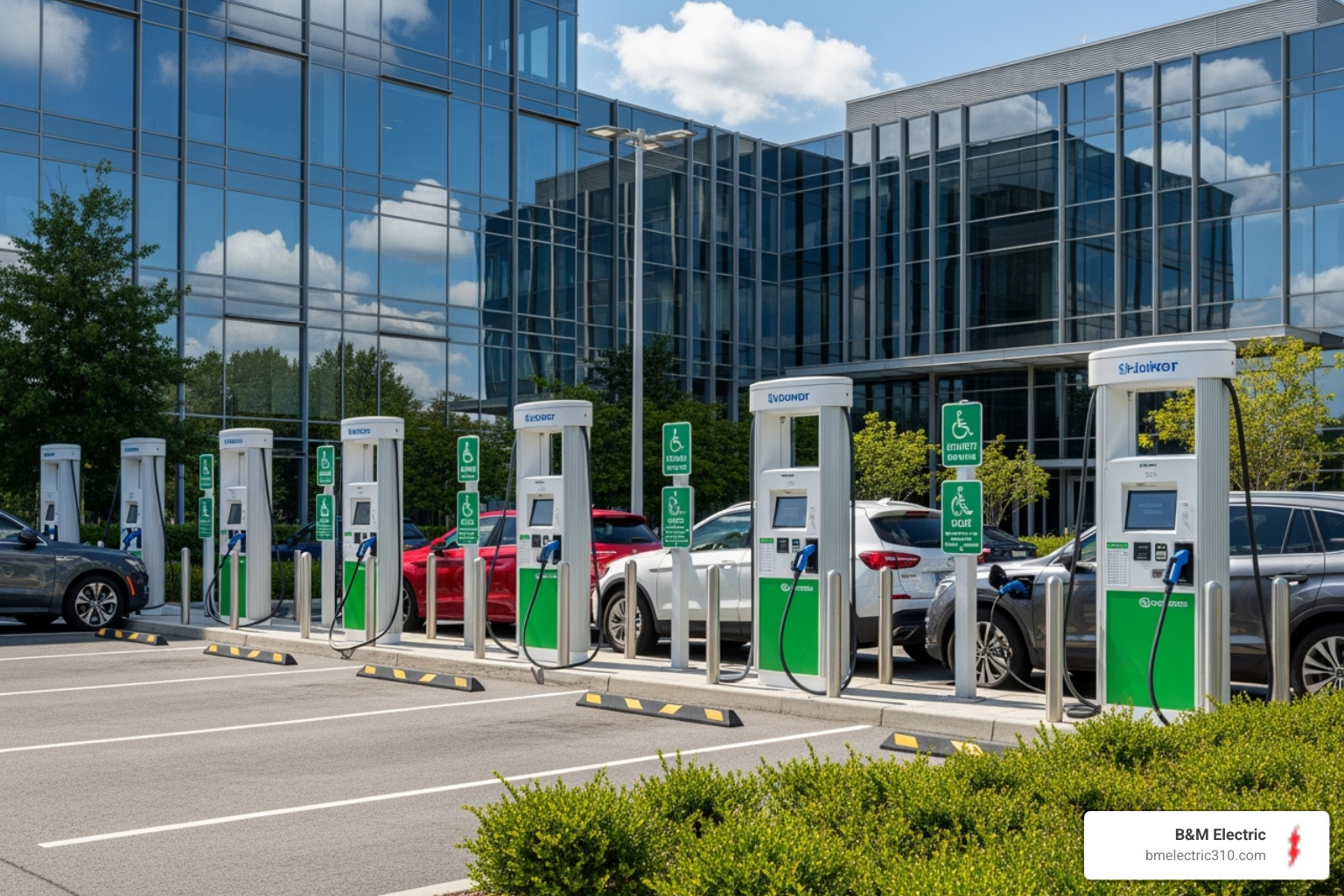 Commercial EV charging stations at an office building - electrical solutions for businesses