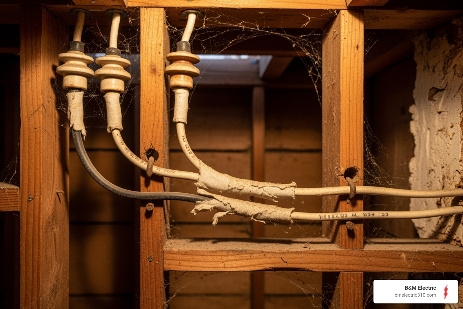 outdated and hazardous knob-and-tube wiring - Electrical code violation repair outdated and hazardous knob-and-tube wiring - Electrical code violation repair