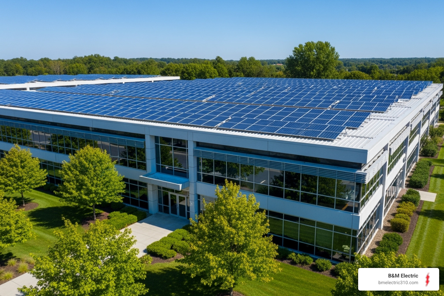 Illustration of a business's reduced carbon footprint - Solar for commercial property Illustration of a business's reduced carbon footprint - Solar for commercial property