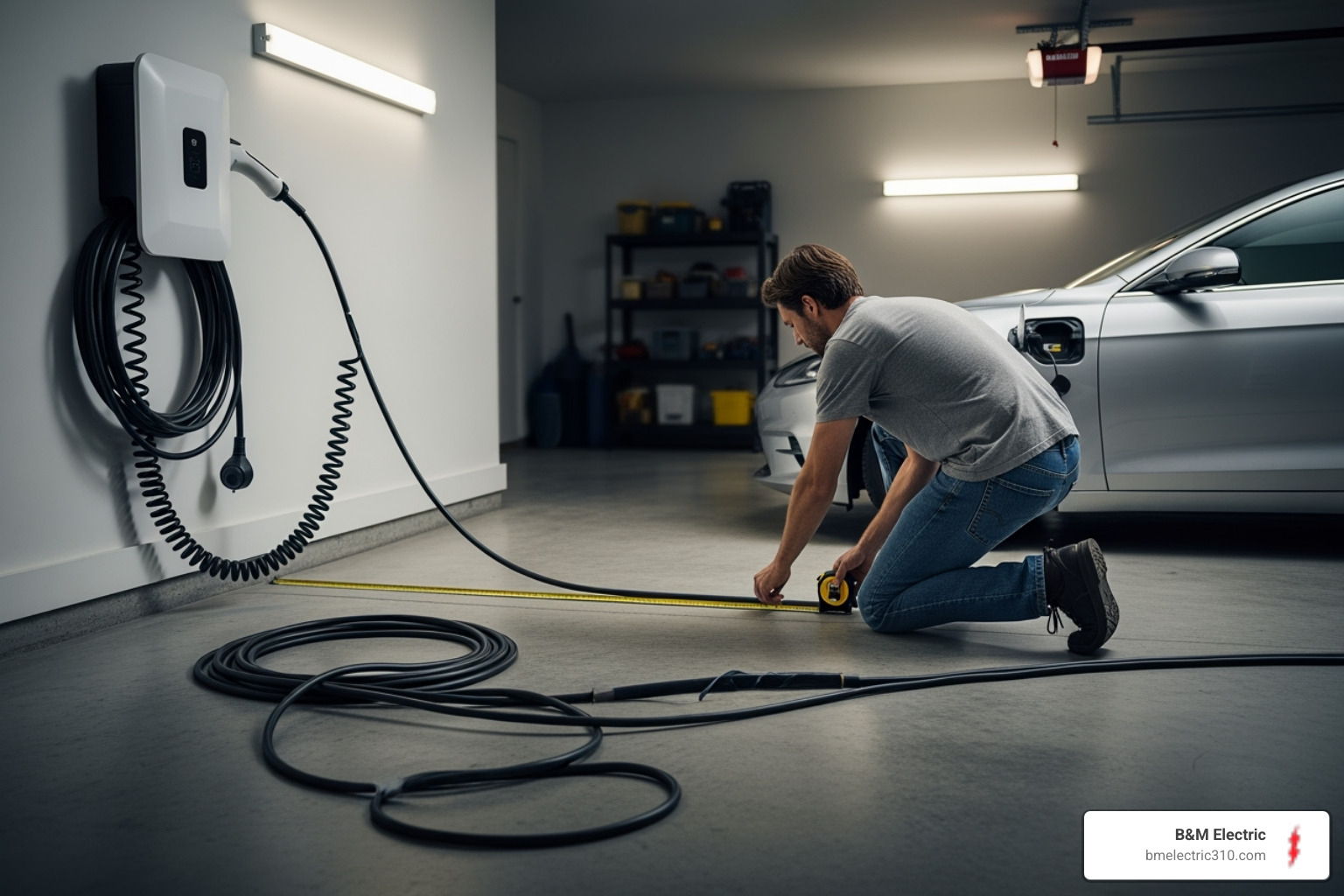 measuring EV charger cable length - Garage EV charger install