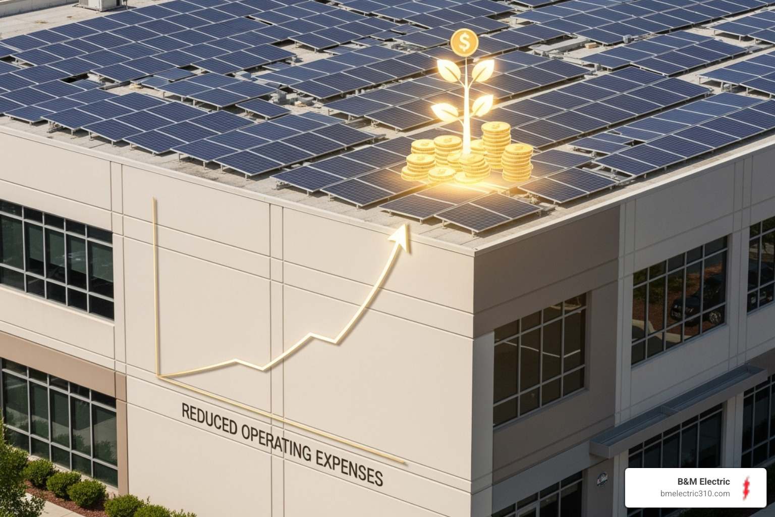Chart showing declining electricity costs with solar over time - Solar for commercial property Chart showing declining electricity costs with solar over time - Solar for commercial property