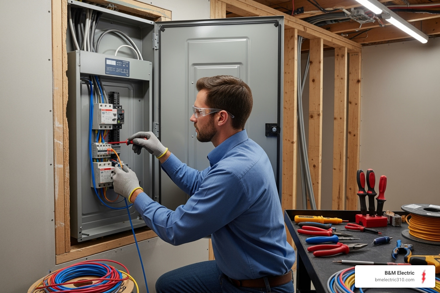 electrician installing a new 200 amp panel - 200 amp service upgrade