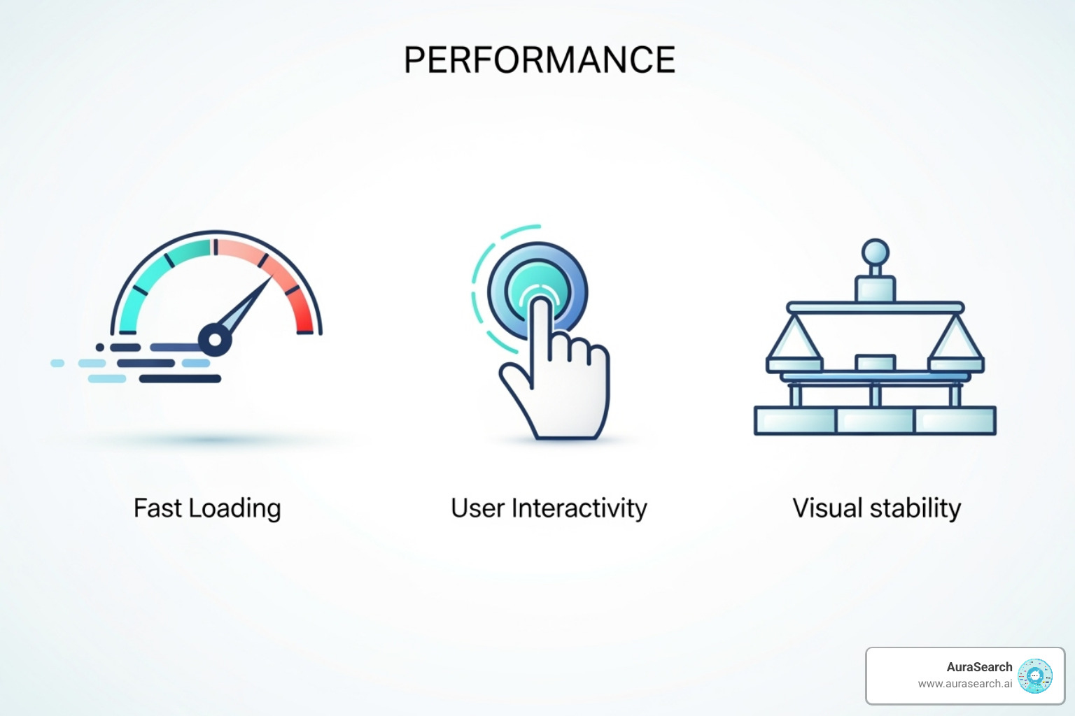 Core Web Vitals explained with LCP, FID, and CLS icons - how to optimize your site