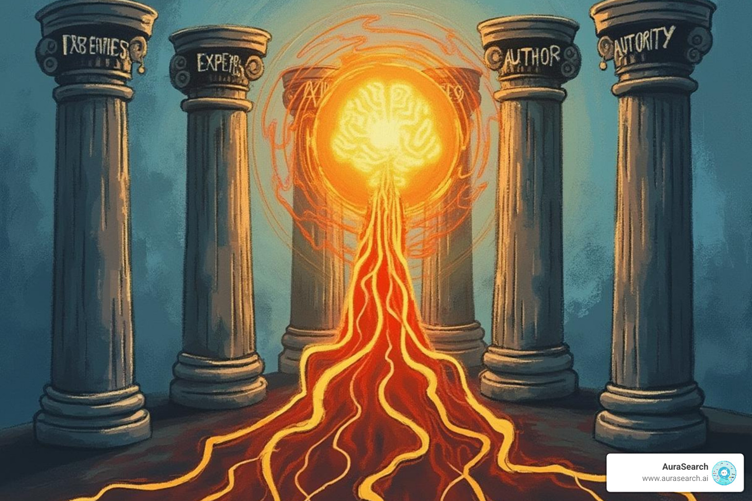 Diagram showing E-E-A-T signals feeding into AI trust - how to optimize content for generative ai Diagram showing E-E-A-T signals feeding into AI trust - how to optimize content for generative ai