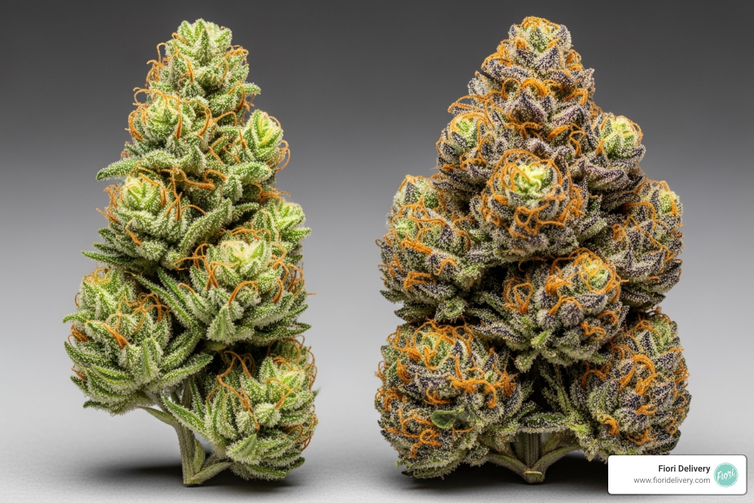 two different cannabis flower types, one labeled 