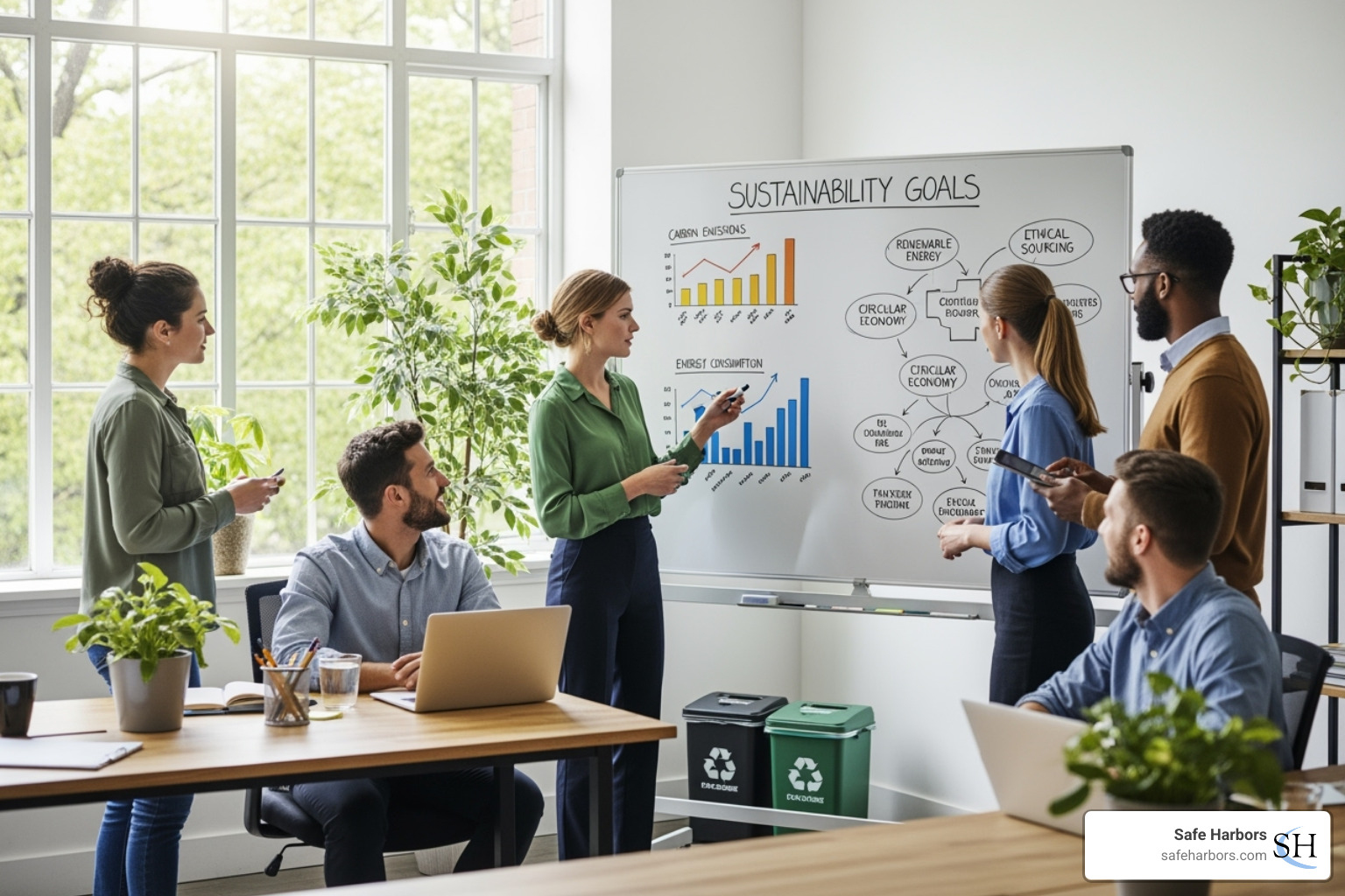 A team collaborating on a sustainability initiative - Sustainable business travel solutions
