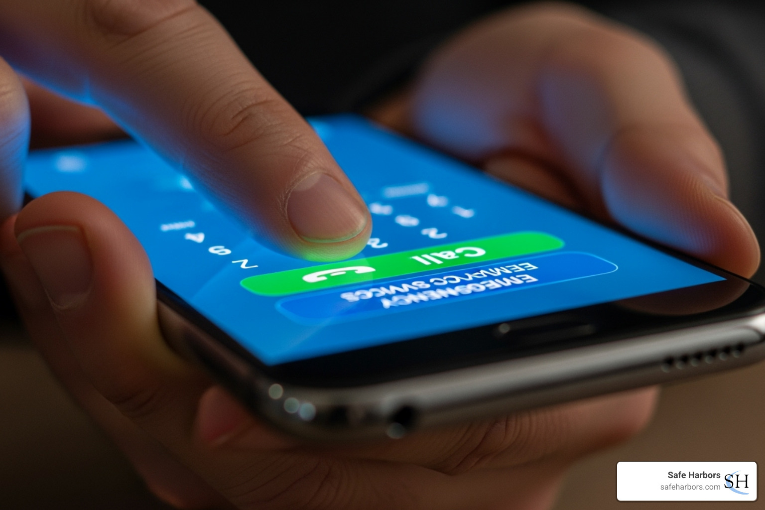 Smartphone displaying an emergency contact number for an assistance service - Emergency travel service