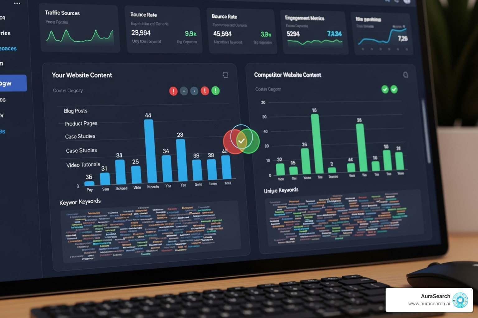 dashboard highlighting content gaps between a user's site and a competitor's - ai-driven content optimization