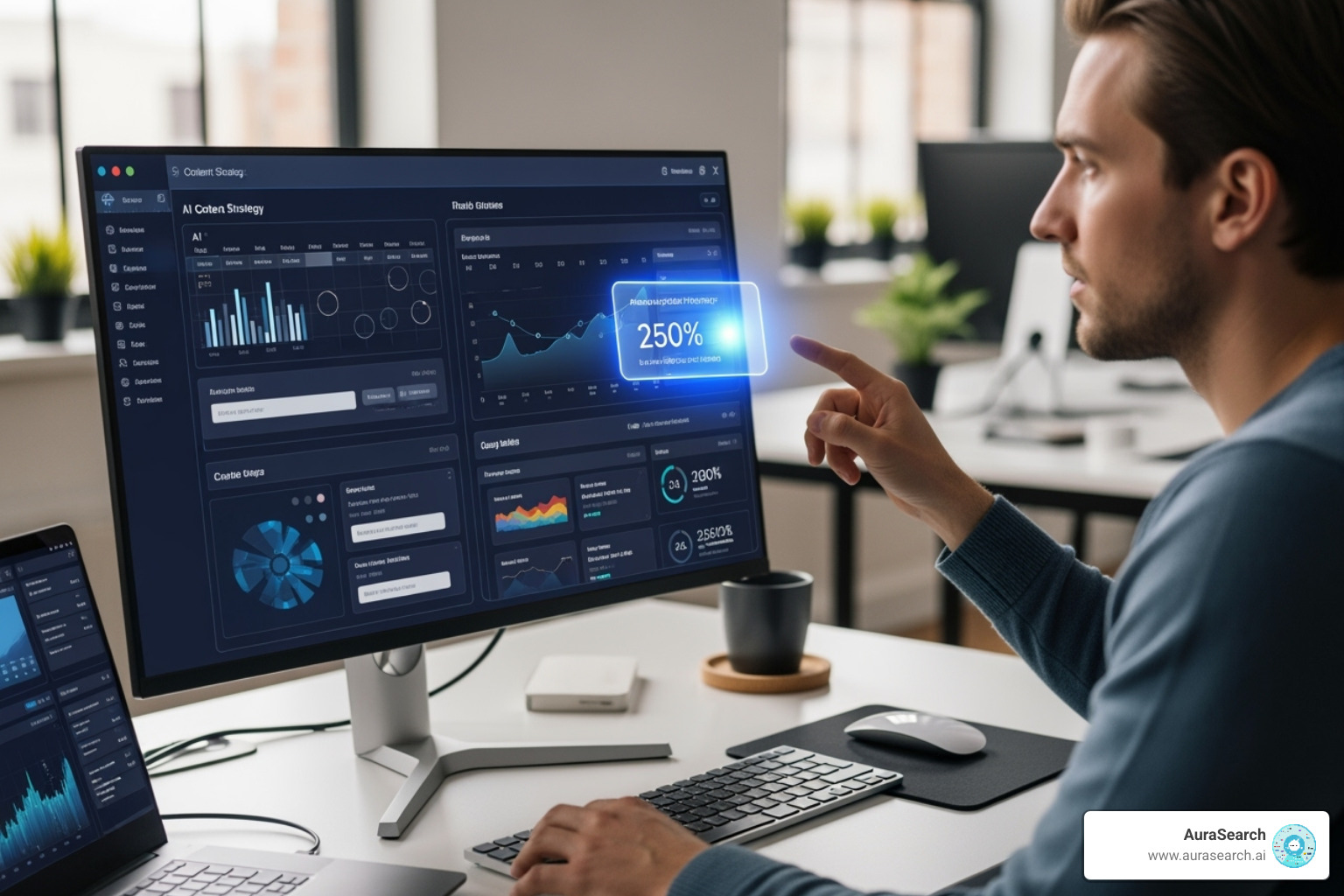 content strategist collaborating with an AI interface - ai-driven content optimization