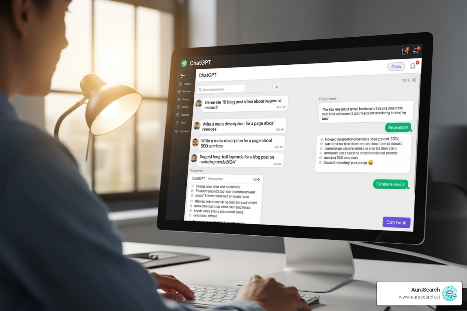 A user interacting with ChatGPT on a computer screen with SEO-related prompts - chatgpt for seo A user interacting with ChatGPT on a computer screen with SEO-related prompts - chatgpt for seo