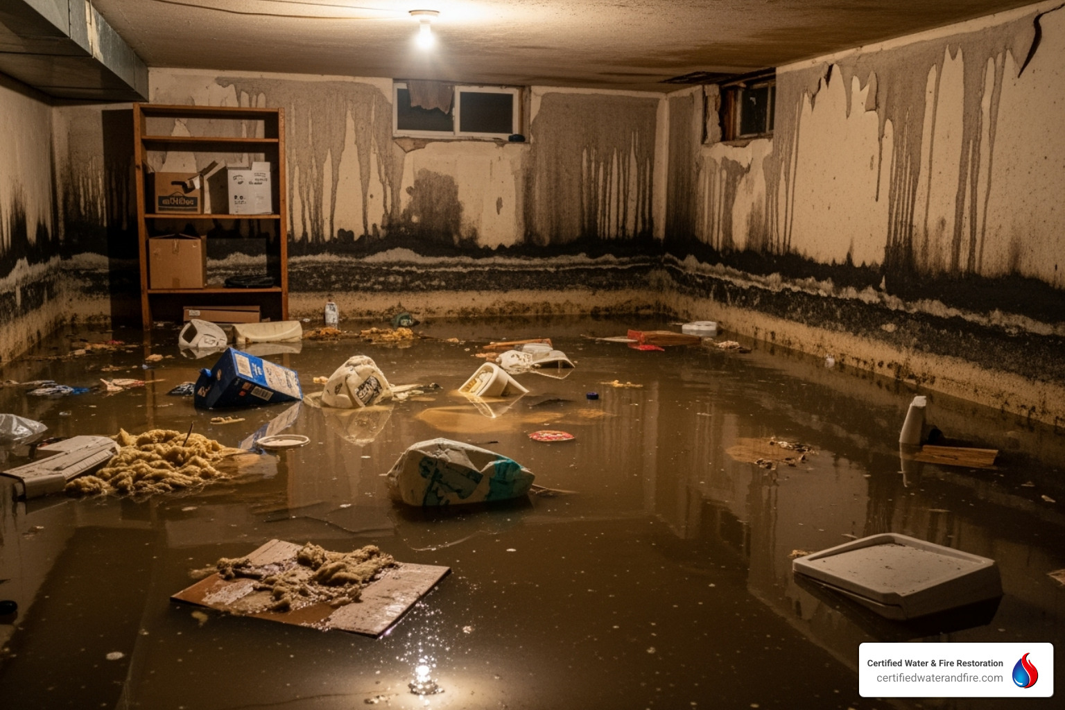 flooded basement representing Class 3 or 4 damage - Water damage assessment