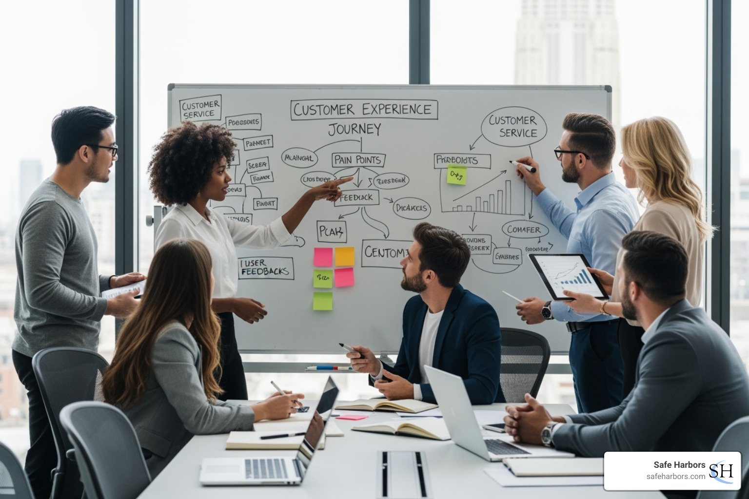 team collaborating on a customer-focused project - unparalleled service quality