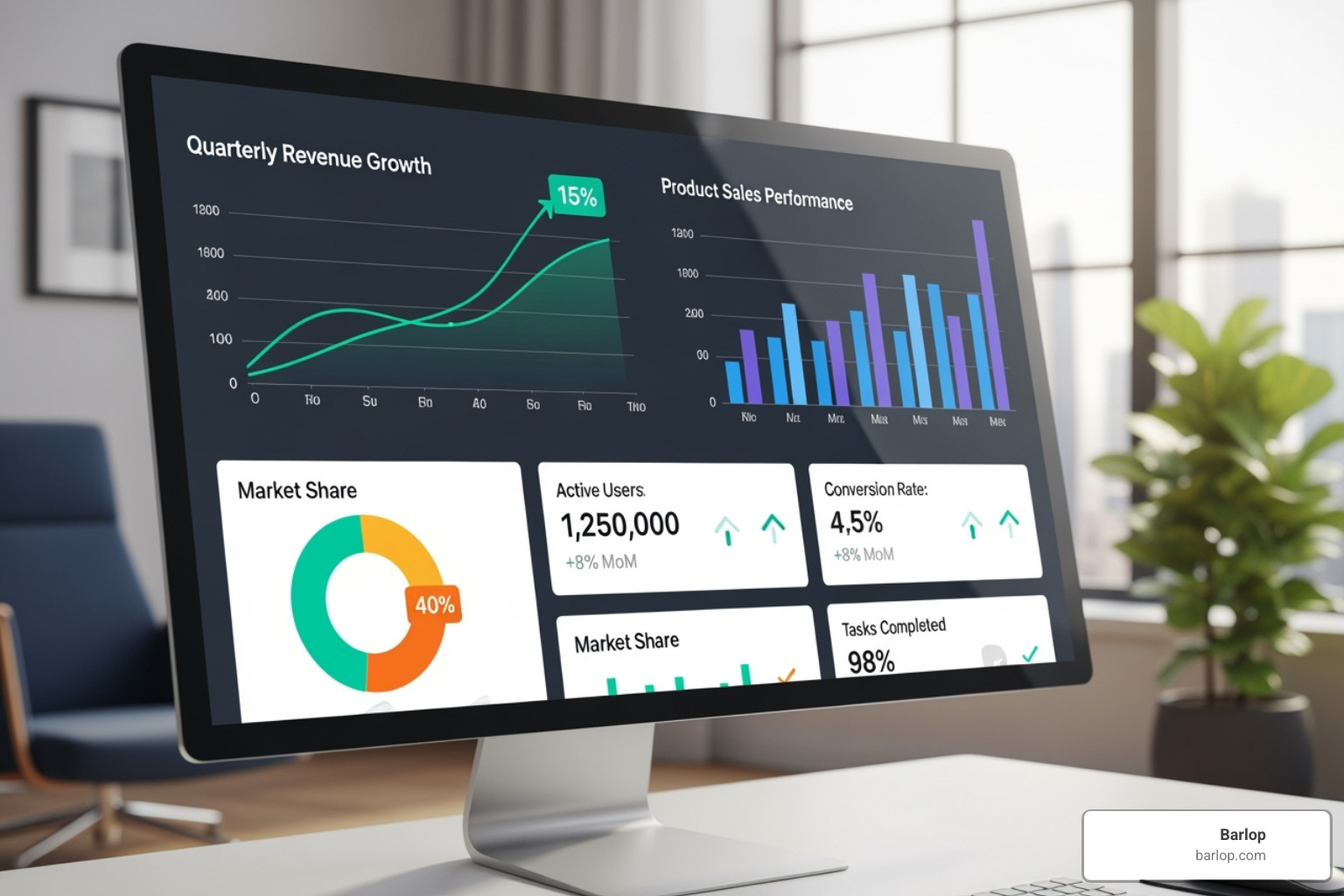 business dashboard showing positive growth charts and productivity metrics - Cloud based calling