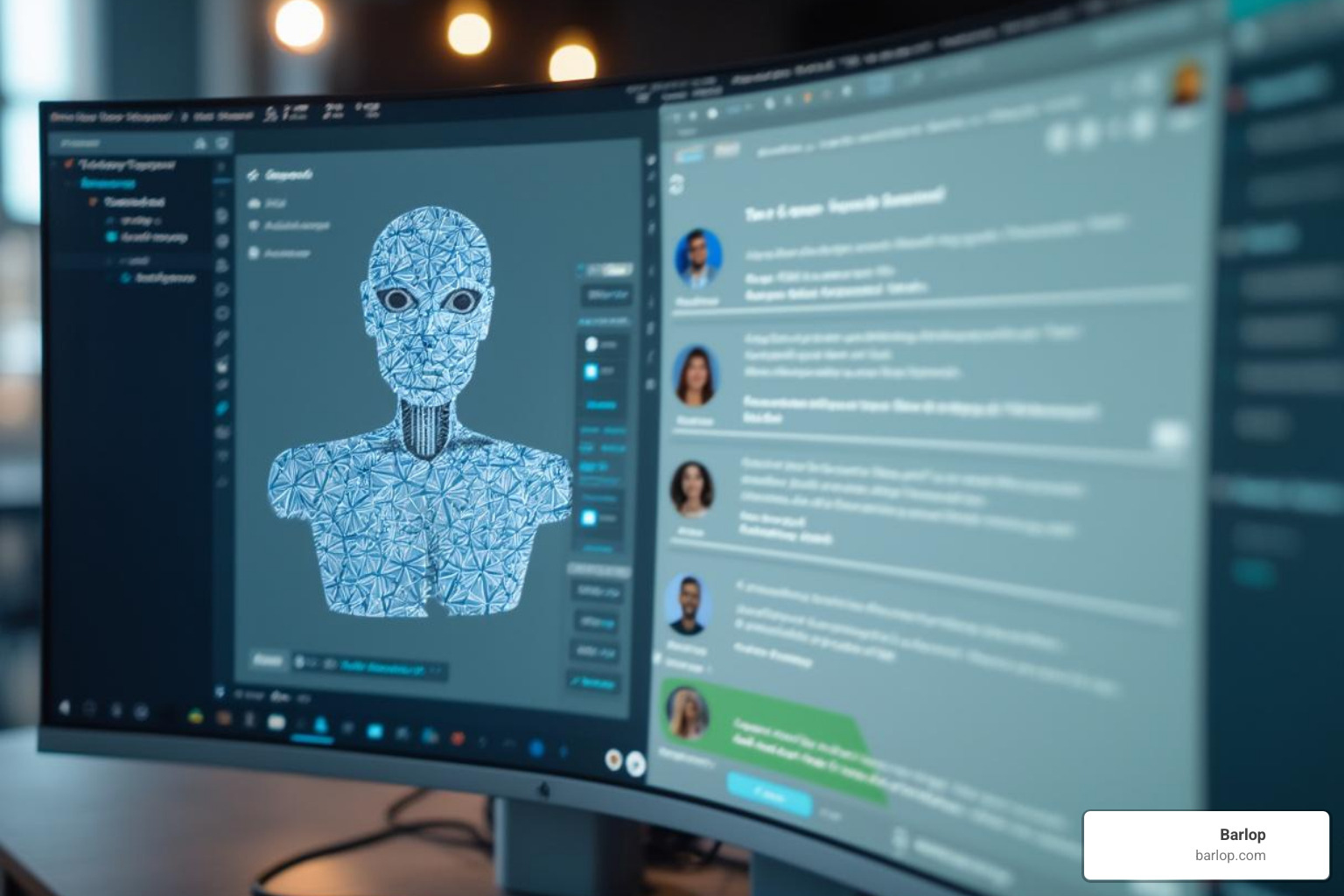 AI bot icon interacting with a call transcript on a screen - Cloud based calling
