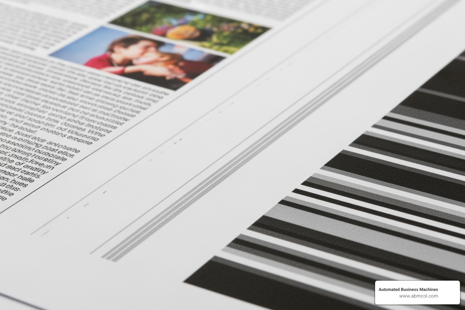 Image showing examples of common laser print faults like banding, track marks, and gloss differential - laser printer photo print quality