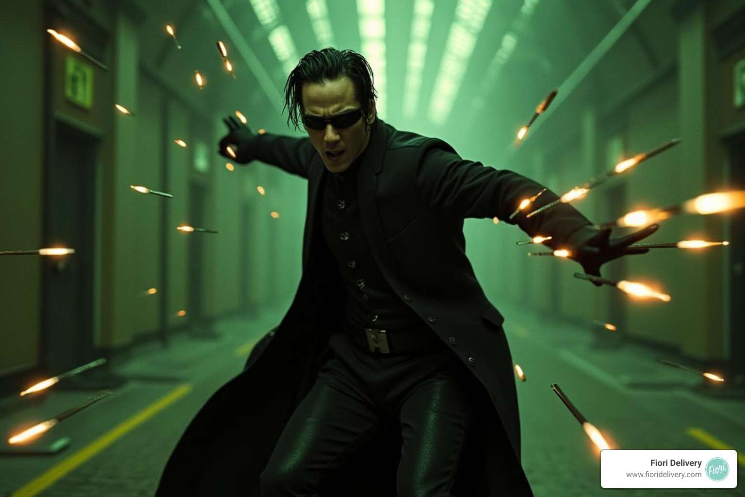 A scene from The Matrix with Neo dodging bullets - watch while stoned