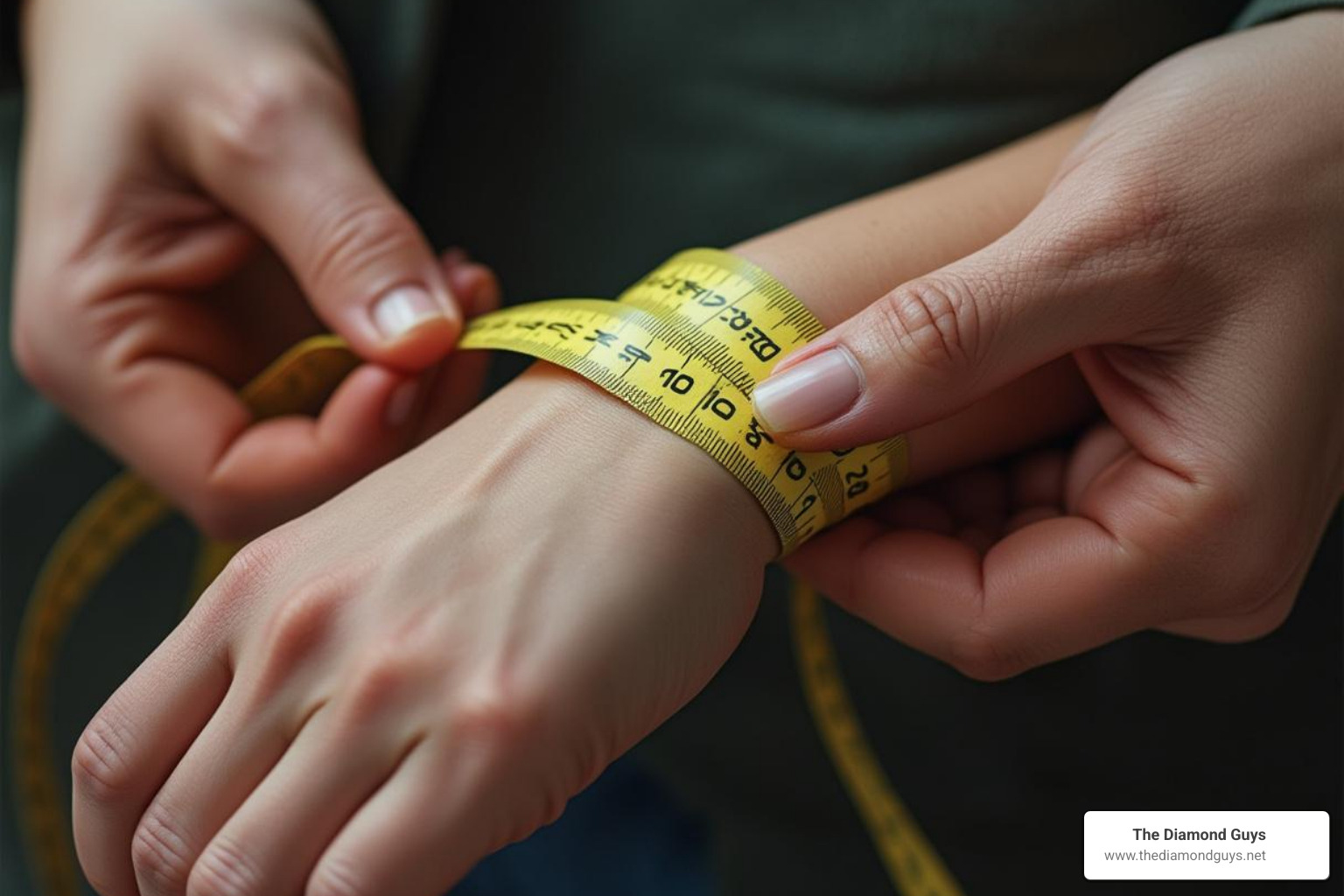 of a person measuring their wrist for a bracelet - tennis bracelet