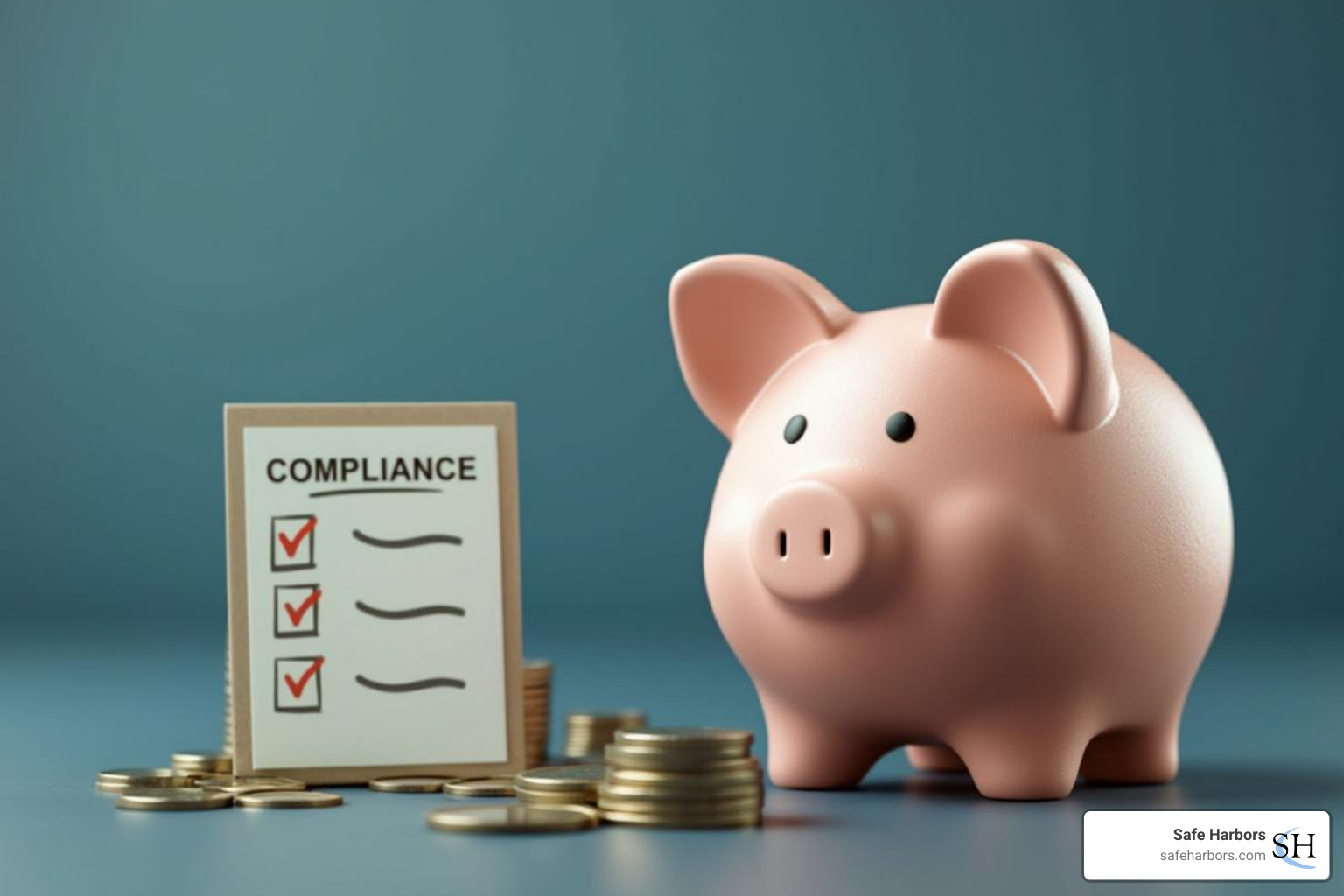 a piggy bank next to a compliance checklist icon - corporate global travel technology