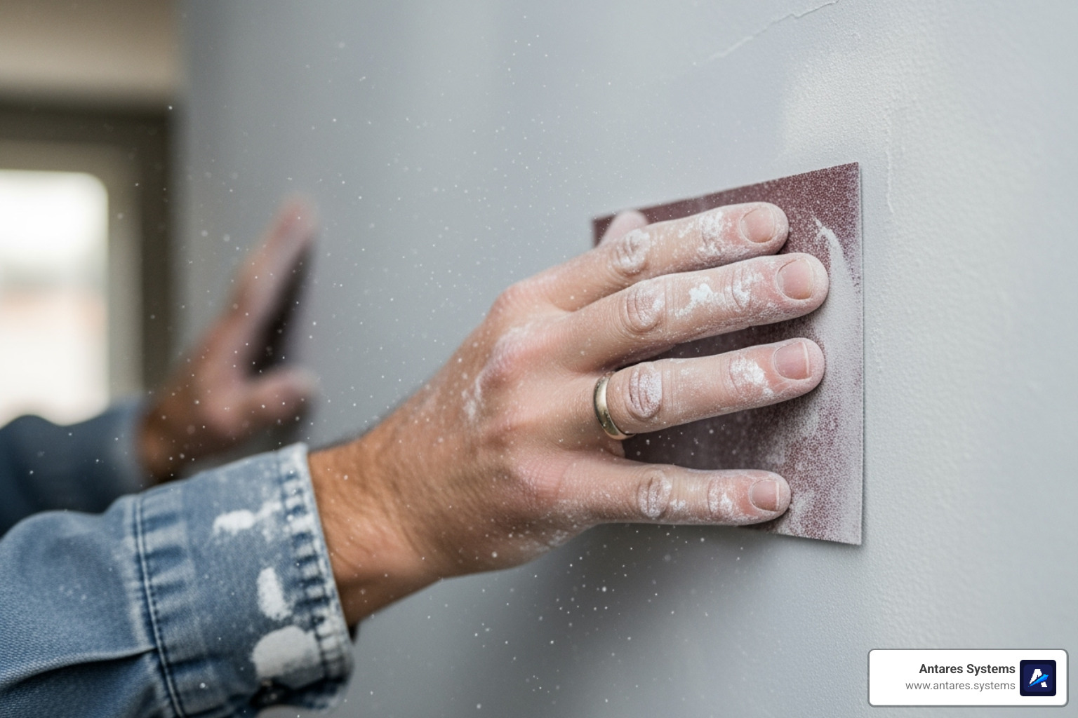 A painter prepping a wall with sanding paper - Painting services cost