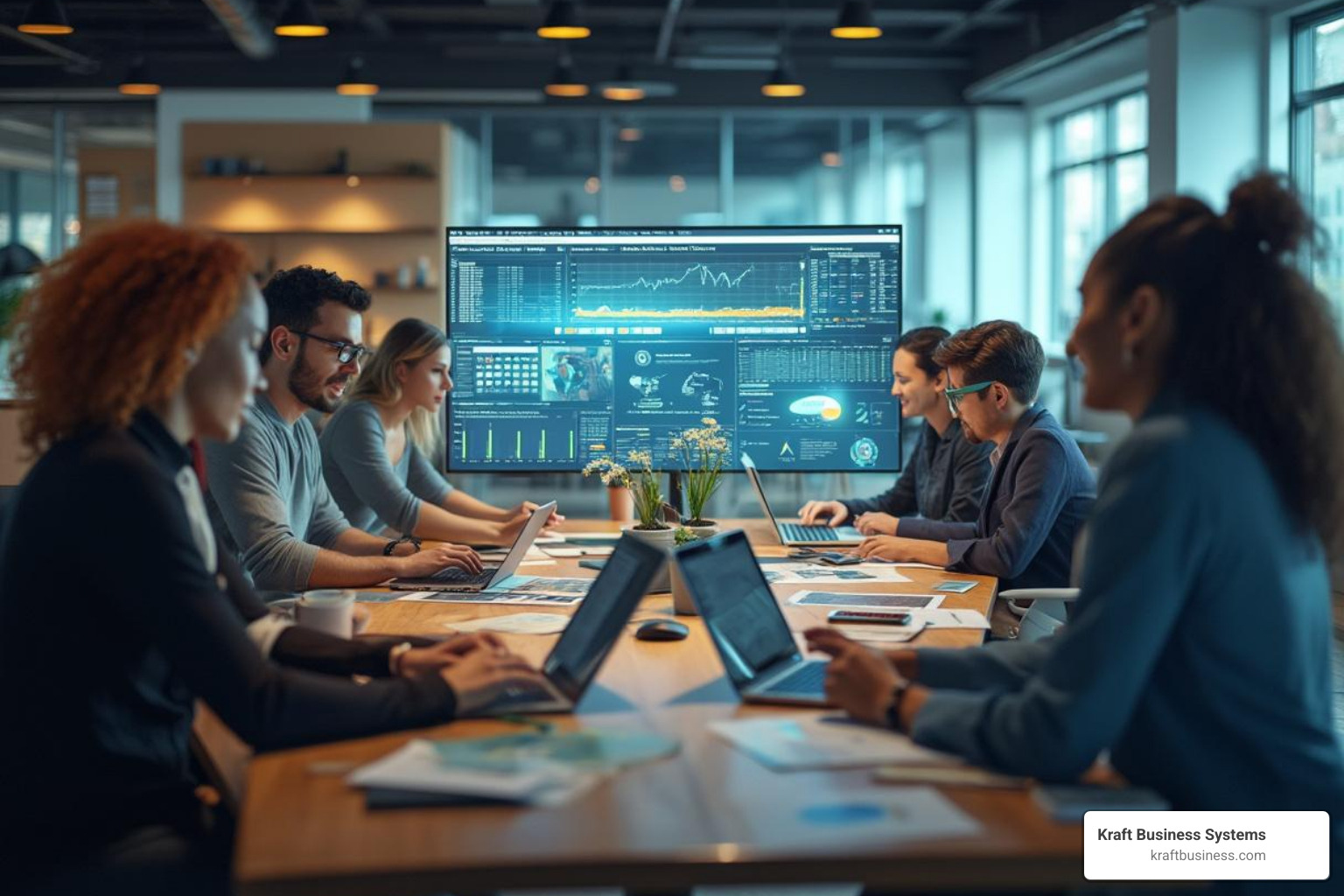 A team collaborating seamlessly on a project using a DMS interface on various devices. - document management software A team collaborating seamlessly on a project using a DMS interface on various devices. - document management software
