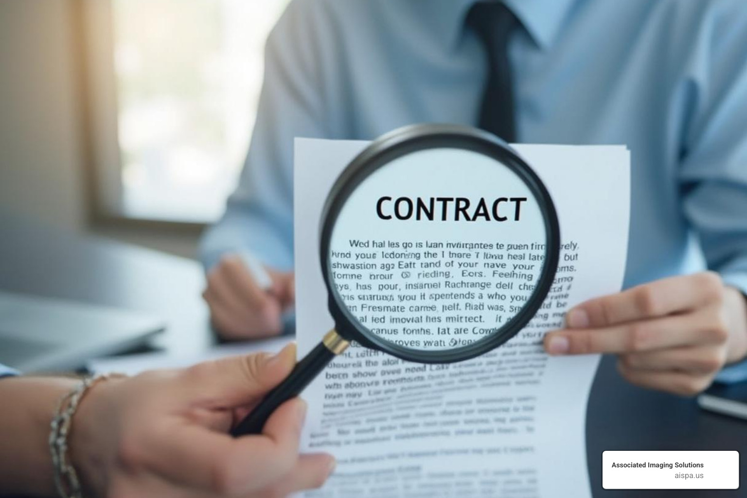 Person reviewing a contract with a magnifying glass - copier leasing Philadelphia