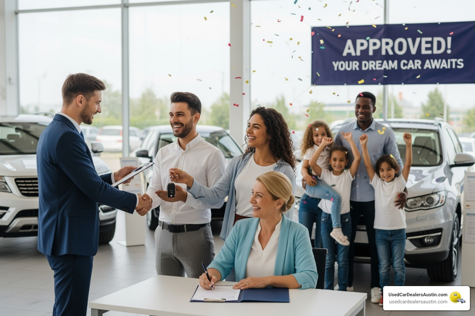 A happy person driving a certified used car in Austin - get approved car loan